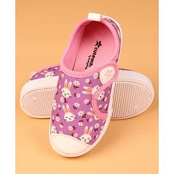 Cute Walk by Babyhug Velcro Closure Casual Shoes with Bunny & Floral Print - Purple