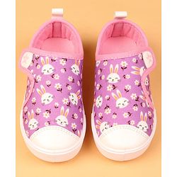 Cute Walk by Babyhug Velcro Closure Casual Shoes with Bunny & Floral Print - Purple