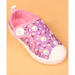 Cute Walk by Babyhug Velcro Closure Casual Shoes with Bunny & Floral Print - Purple