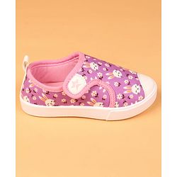 Cute Walk by Babyhug Velcro Closure Casual Shoes with Bunny & Floral Print - Purple