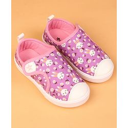 Cute Walk by Babyhug Velcro Closure Casual Shoes with Bunny & Floral Print - Purple