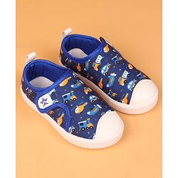 Cute Walk by Babyhug Velcro Closure Casual Shoes with Vehicle Print - Navy Blue