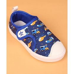 Cute Walk by Babyhug Velcro Closure Casual Shoes with Vehicle Print - Navy Blue