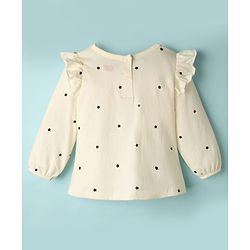 Babyhug 100% Cotton Knit Full Sleeves Top with Star Foil Print & Frill Detailing - Off White