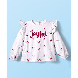 Babyhug 100% Cotton Knit Full Top with Tropical Print & Joyfull Text Print - White
