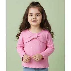 Babyhug 100% Cotton Knit Full Sleeves Top with Polka Dot Print - Pink