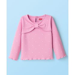 Babyhug 100% Cotton Knit Full Sleeves Top with Polka Dot Print - Pink