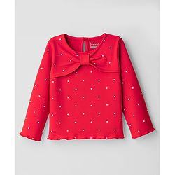 Babyhug 100% Cotton Knit Full Sleeves Top with Polka Dot Print - Red