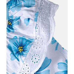 Babyhug 100% Cotton Knit Sleeveless Knotted Top with Floral Print & Frill Detailing - Blue
