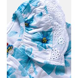 Babyhug 100% Cotton Knit Sleeveless Knotted Top with Floral Print & Frill Detailing - Blue