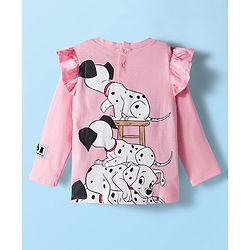 Pine Kids Cotton Knit Full Sleeves Top with Dalmatians Graphics & Frill Detailing - Pink