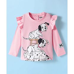 Pine Kids Cotton Knit Full Sleeves Top with Dalmatians Graphics & Frill Detailing - Pink