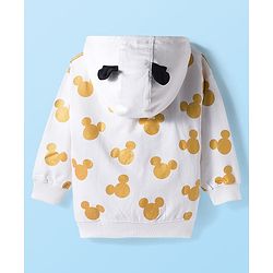 Babyhug Disney Terry Knit Full Sleeves Hooded Sweatshirt and Joggers Set with Mickey Mouse Graphics with Badge and 3D Ear Detailing - White