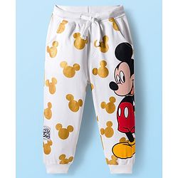 Babyhug Disney Terry Knit Full Sleeves Hooded Sweatshirt and Joggers Set with Mickey Mouse Graphics with Badge and 3D Ear Detailing - White