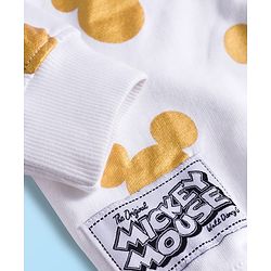 Babyhug Disney Terry Knit Full Sleeves Hooded Sweatshirt and Joggers Set with Mickey Mouse Graphics with Badge and 3D Ear Detailing - White