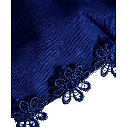 Babyhug 100% Cotton Knit Half Puffed Sleeves Top with Lace Detailing - Navy Blue