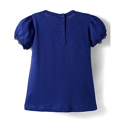 Babyhug 100% Cotton Knit Half Puffed Sleeves Top with Lace Detailing - Navy Blue