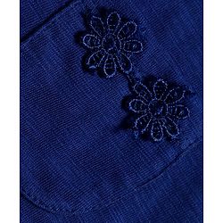 Babyhug 100% Cotton Knit Half Puffed Sleeves Top with Lace Detailing - Navy Blue