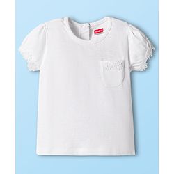 Babyhug 100% Cotton Knit Half Sleeves Solid Color Top - White