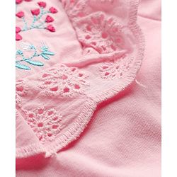 Babyhug 100% Cotton Knit Full Sleeves Top with Floral Embroidery & & Frill Detailing - Pink