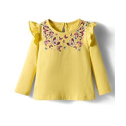 Babyhug 100% Cotton Knit Top & Hairband with Butterfly Print & Frill Detailing - Yellow