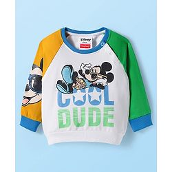 Babyhug Disney Terry Knit Full Raglan Sleeves Sweatshirt and Joggers Set with Mickey Mouse Graphics - Blue