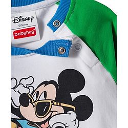 Babyhug Disney Terry Knit Full Raglan Sleeves Sweatshirt and Joggers Set with Mickey Mouse Graphics - Blue
