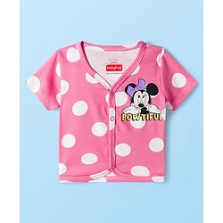 Babyhug Disney Interlock Knit Half Sleeves Front Open Jhablas With Minnie Mouse & Family Graphics Pack Of 3 - Purple Pink & White
