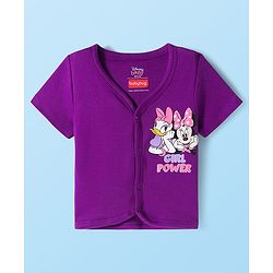 Babyhug Disney Interlock Knit Half Sleeves Front Open Jhablas With Minnie Mouse & Family Graphics Pack Of 3 - Purple Pink & White