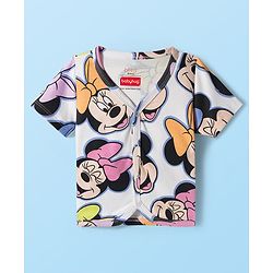 Babyhug Disney Interlock Knit Half Sleeves Front Open Jhablas With Minnie Mouse & Family Graphics Pack Of 3 - Purple Pink & White