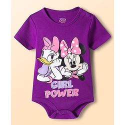 Babyhug Disney Interlock Knit Half Sleeves Onesies with Minnie Mouse & Family Graphics Pack of 3 - White Purple & Pink