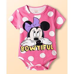 Babyhug Disney Interlock Knit Half Sleeves Onesies with Minnie Mouse & Family Graphics Pack of 3 - White Purple & Pink