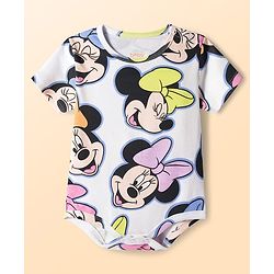 Babyhug Disney Interlock Knit Half Sleeves Onesies with Minnie Mouse & Family Graphics Pack of 3 - White Purple & Pink