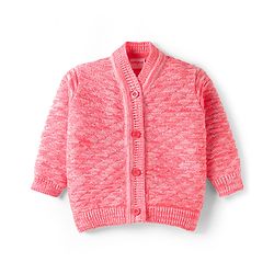 Babyhug Knit Full Sleeves Front Open Solid Coloured Sweater Set With Cap & Booties - Pink