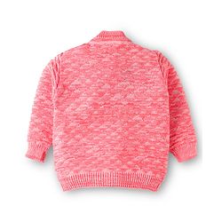 Babyhug Knit Full Sleeves Front Open Solid Coloured Sweater Set With Cap & Booties - Pink