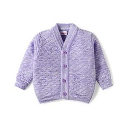 Babyhug Knitted Full Sleeves Solid Sweater Set With Cap & Booties - Purple