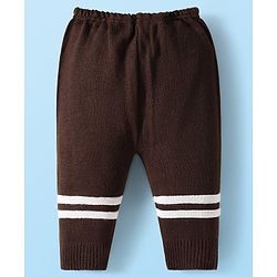 Babyhug Knitted Full Sleeves Striped Front Open Sweater Set With Cap & Booties - Brown & White