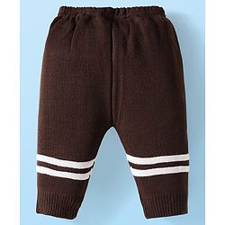 Babyhug Knitted Full Sleeves Striped Front Open Sweater Set With Cap & Booties - Brown & White