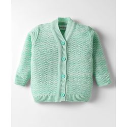 Babyhug Knit Full Sleeves Solid Color Front Open Sweater Set with Cap & Booties - Sea Green
