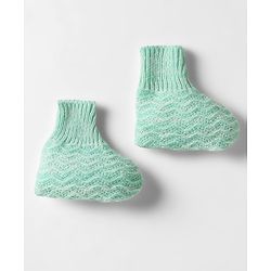 Babyhug Knit Full Sleeves Solid Color Front Open Sweater Set with Cap & Booties - Sea Green
