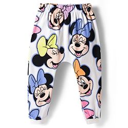 Babyhug Disney Interlock Knit Full Length Diaper Leggings With Minnie Mouse & Family Graphics Pack of 3 - White Pink & Purple