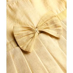 Babyhug South Cotton Woven Half Flutter Sleeves Pleated Ethnic Dress With Bow & Corsage - Off White