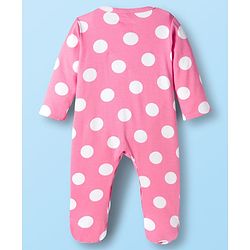 Babyhug Disney Interlock Knit Full Sleeves Footed Sleepsuit With Minnie Mouse & Family Print - Pink