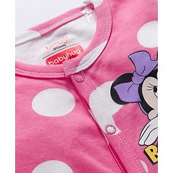 Babyhug Disney Interlock Knit Full Sleeves Footed Sleepsuit With Minnie Mouse & Family Print - Pink