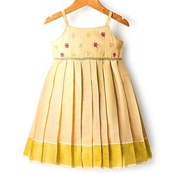 Babyhug South Cotton Woven  Sleeveless  Ethnic Dress with Floral Yoke Embroidery & Lace Detailing - Cream
