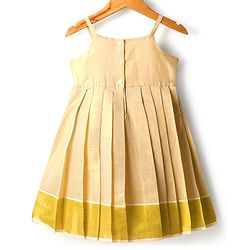 Babyhug South Cotton Woven  Sleeveless  Ethnic Dress with Floral Yoke Embroidery & Lace Detailing - Cream