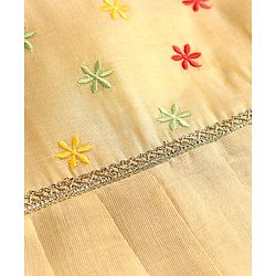 Babyhug South Cotton Woven  Sleeveless  Ethnic Dress with Floral Yoke Embroidery & Lace Detailing - Cream