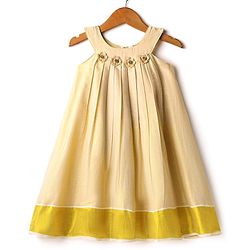 Babyhug South Cotton Woven Sleeveless Pleated Ethnic Dress With Floral Applique - Off-White