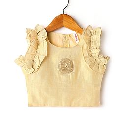 Babyhug South Cotton Woven Sleeveless Choli & Pleated Lehenga Set With Embroidery & Frill Detailing - Off-White