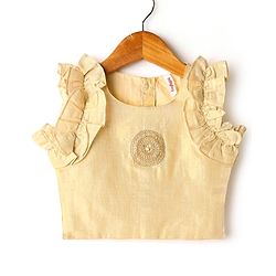 Babyhug South Cotton Woven Sleeveless Choli & Pleated Lehenga Set With Embroidery & Frill Detailing - Off-White